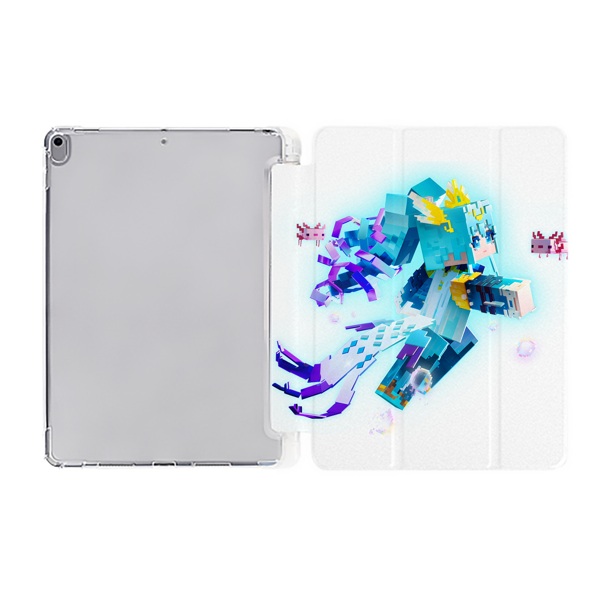 （画像用） マインクラフト ブロックの世界 Minecraft MC Block world IPad ケース ペン収納付き 三つ折りスタンド PUレザー×シリコン 対応機種9.5/10.5/10.9インチ